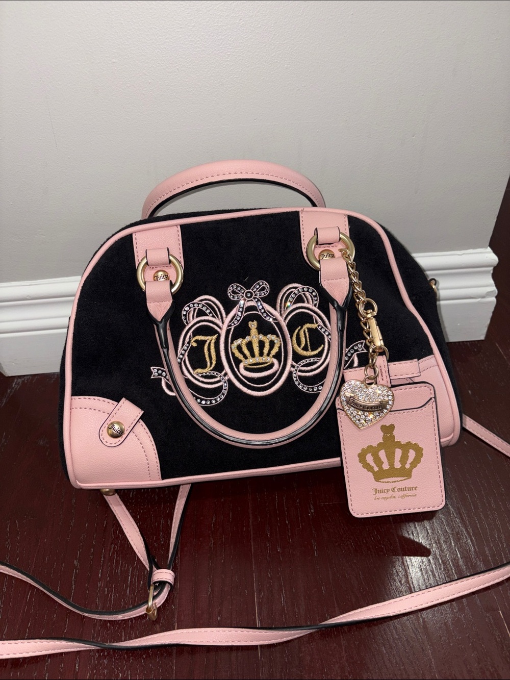 Juicy Couture Pink & Black Embroidered Satchel